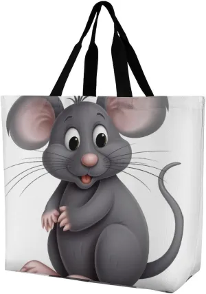 Foldable Grocery Bag Reusable Shopping Bag Grey Animals Tote Bag Casual Handbags for Work Shopping