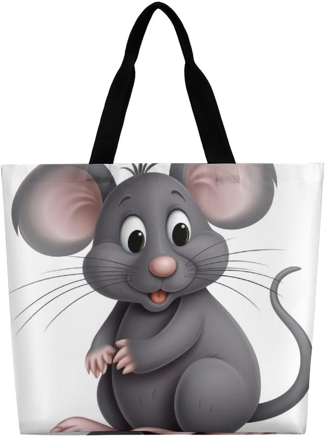 Foldable Grocery Bag Reusable Shopping Bag Grey Animals Tote Bag Casual Handbags for Work Shopping