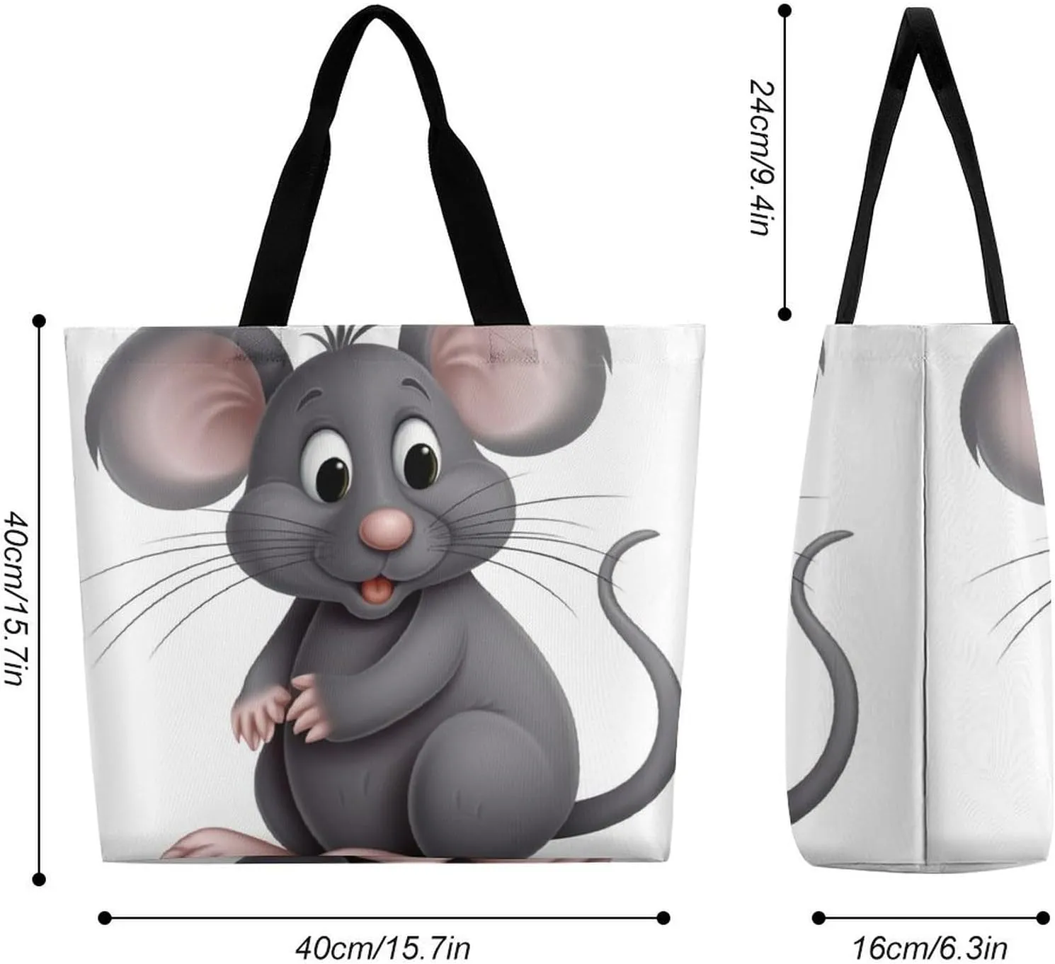 Foldable Grocery Bag Reusable Shopping Bag Grey Animals Tote Bag Casual Handbags for Work Shopping