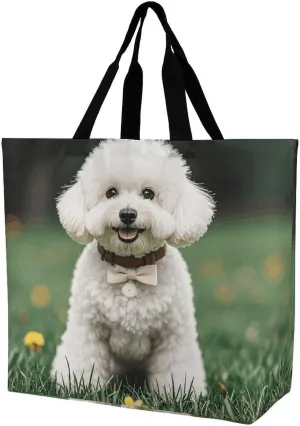 Foldable Grocery Bag Reusable Shopping Bag White Blooms Blue Butterflies Tote Bag Casual Handbags for Work Shopping