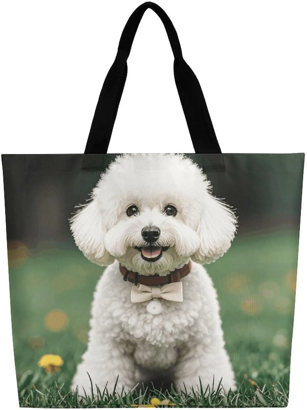 Foldable Grocery Bag Reusable Shopping Bag White Blooms Blue Butterflies Tote Bag Casual Handbags for Work Shopping