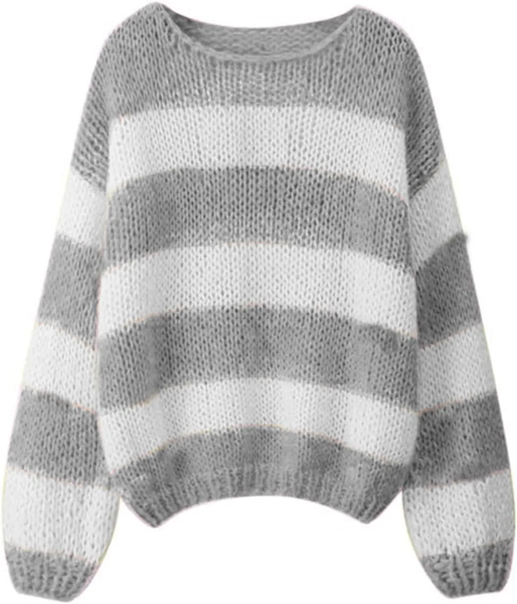 FOMOYUU Women Oversized Striped Sweater Color Block Knit Long Sleeve Sweatshirt Loose Pullover Y2K Preppy Jumper