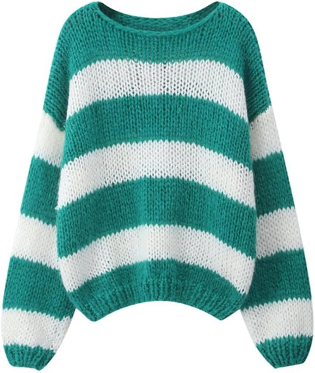 FOMOYUU Women Oversized Striped Sweater Color Block Knit Long Sleeve Sweatshirt Loose Pullover Y2K Preppy Jumper