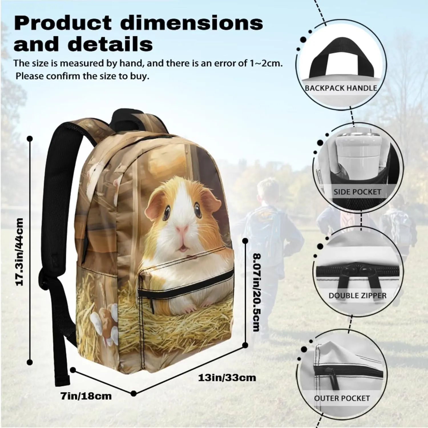 FOR U DESIGNS 4 Piece Guinea Pig Backpack Set with Lunch Box for Kindergarten Girls 5-6 Years Lightweight 17 Inch Spacious School Bag for Outdoor Travel