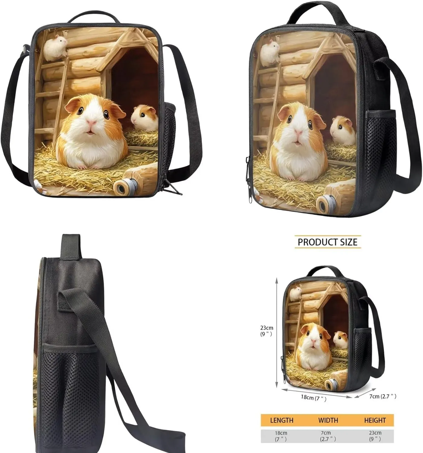 FOR U DESIGNS 4 Piece Guinea Pig Backpack Set with Lunch Box for Kindergarten Girls 5-6 Years Lightweight 17 Inch Spacious School Bag for Outdoor Travel