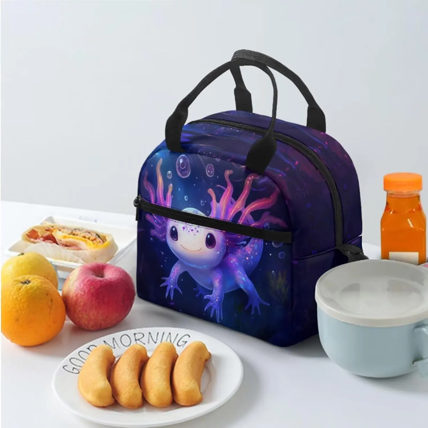 FOR U DESIGNS Kids Backpack Axolotl Multiple Pockets Girls Bookbags Ages 9-12 Spacious School Bag Grade 1 Ergonomic Adjustable Straps 3 Piece Mochilas Para Niñas