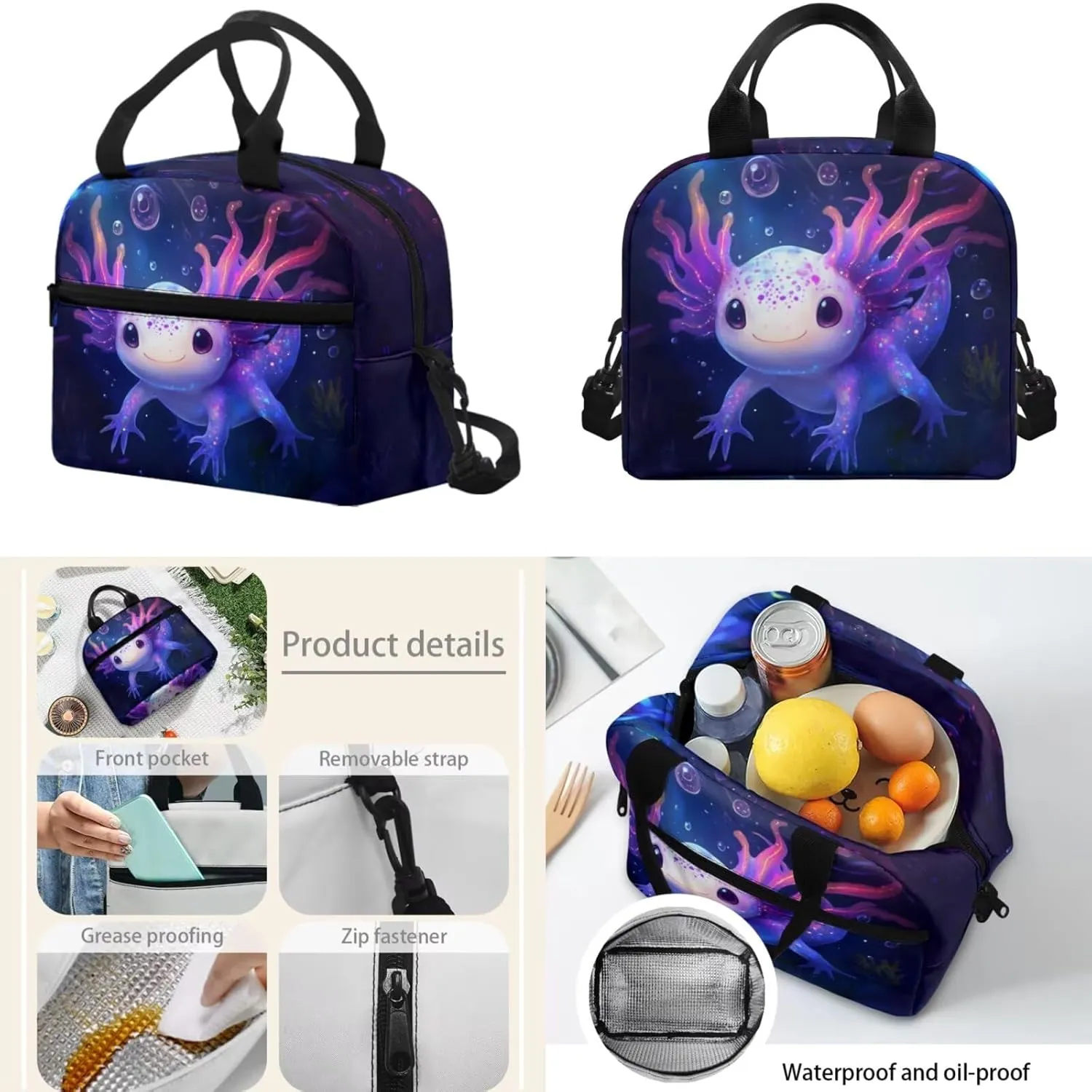 FOR U DESIGNS Kids Backpack Axolotl Multiple Pockets Girls Bookbags Ages 9-12 Spacious School Bag Grade 1 Ergonomic Adjustable Straps 3 Piece Mochilas Para Niñas