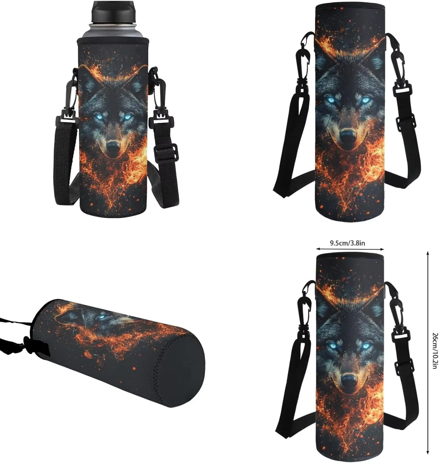 FOR U DESIGNS Wolf Backpack for Kids Insulated Lunch Bag with Water Bottle Holder 4 in 1 Lightweight School Bag 5th Grade 17 Inch Teen Bookbag for Boys Ages 14-16