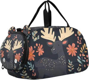 Forest Moose Reindeer Duffle Bag for Toddler Boys Girls, Gym Sports Bag with Shoe Compartments, Kids Travel Overnight Weekender Shoulder Bag