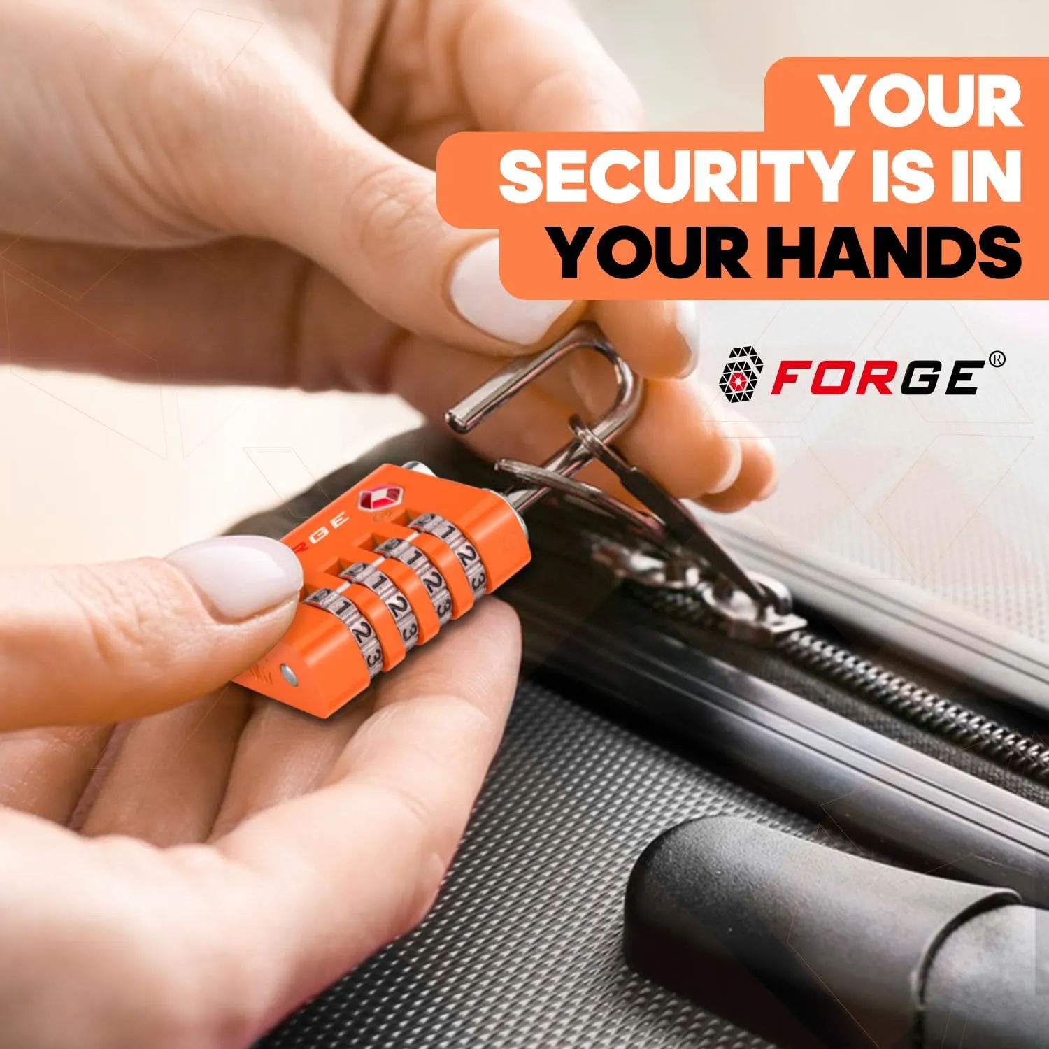Forge Dual-Opening: Key or Combination Access Lock, TSA Approved Locks for Luggage, Pelican case, Travel, Gym, School, Stainless Steel Shackle.(Orange, 2 Pk)