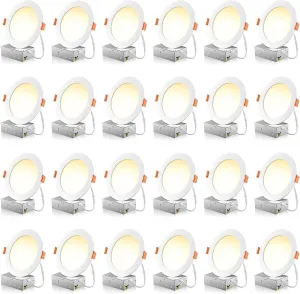 FREELICHT 24 Pack 6 Inch 5CCT Ultra-Thin LED Recessed Ceiling Light with Junction Box, 2700K/3000K/3500K/4000K/5000K Selectable, 1050LM Brightness, Dimmable Canless Wafer Downlight, 12WEqv110W-ETL&FCC