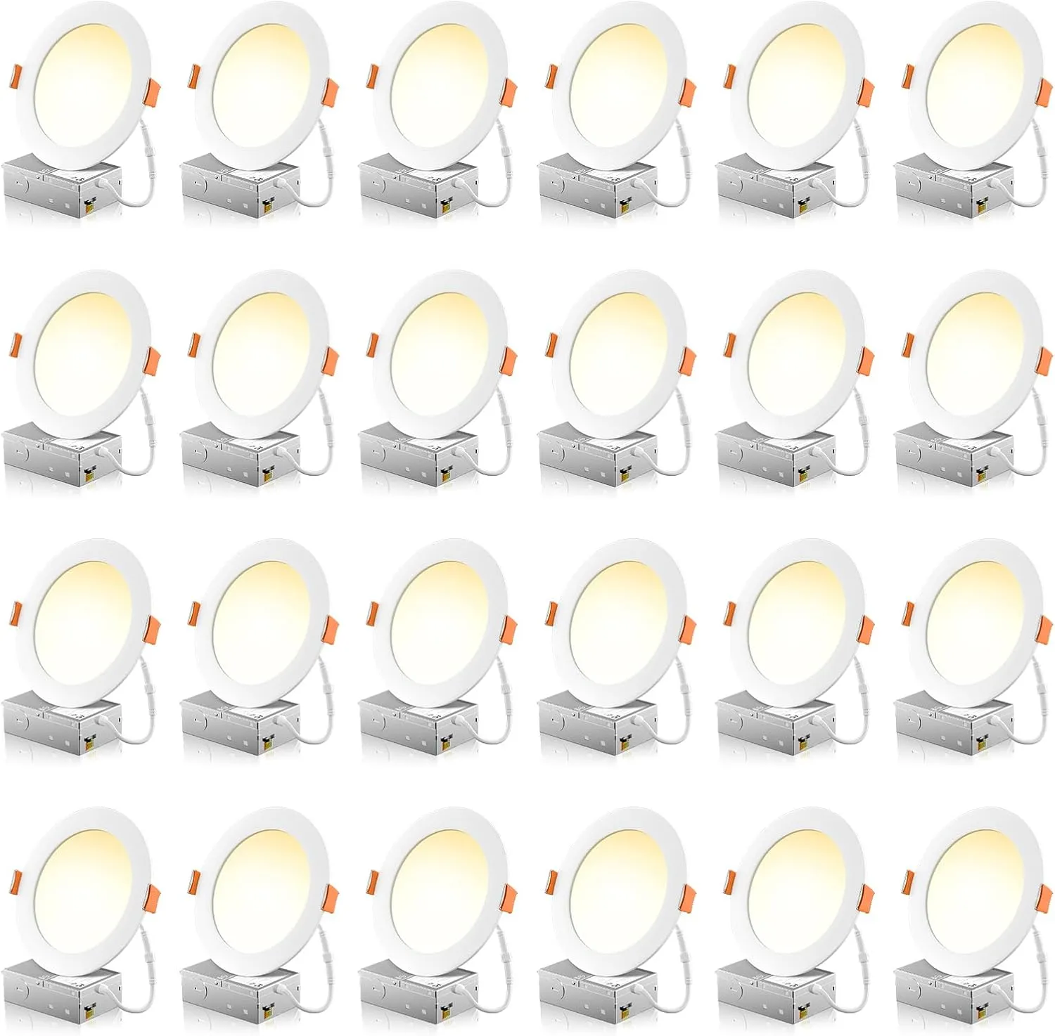 FREELICHT 24 Pack 6 Inch 5CCT Ultra-Thin LED Recessed Ceiling Light with Junction Box, 2700K/3000K/3500K/4000K/5000K Selectable, 1050LM Brightness, Dimmable Canless Wafer Downlight, 12WEqv110W-ETL&FCC