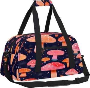 Fresh Mushroom Dots Pattern Kids Overnighter Duffel Bags for Boys, Carry-On Size Sports Gym Bag with Front Zipper Pocket for School Practice or Overnight Travel Weekender Sleepover Tote Bag