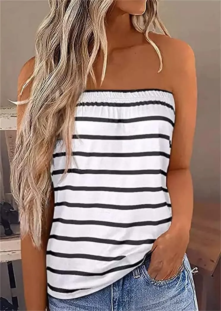 Fronage Womens Tube Tops Strapless Striped Tanks Backless Sexy Casual Bandeau Sleeveless Shirts