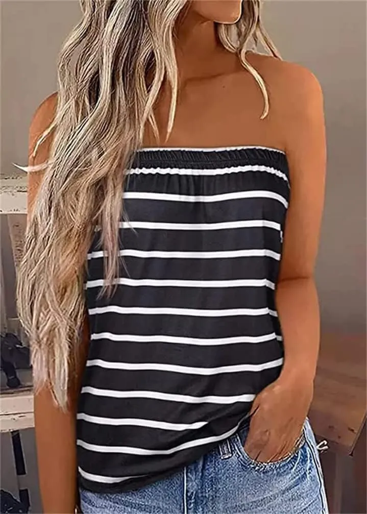 Fronage Womens Tube Tops Strapless Striped Tanks Backless Sexy Casual Bandeau Sleeveless Shirts