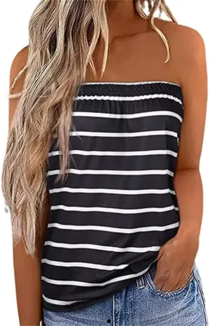 Fronage Womens Tube Tops Strapless Striped Tanks Backless Sexy Casual Bandeau Sleeveless Shirts