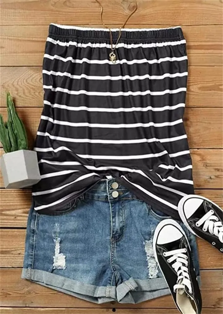 Fronage Womens Tube Tops Strapless Striped Tanks Backless Sexy Casual Bandeau Sleeveless Shirts