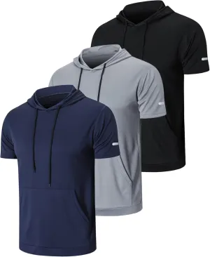 frueo Men's 3 Pack Workout Shirts Quick Dry Moisture Wicking Short Sleeve Mesh Athletic T-Shirts