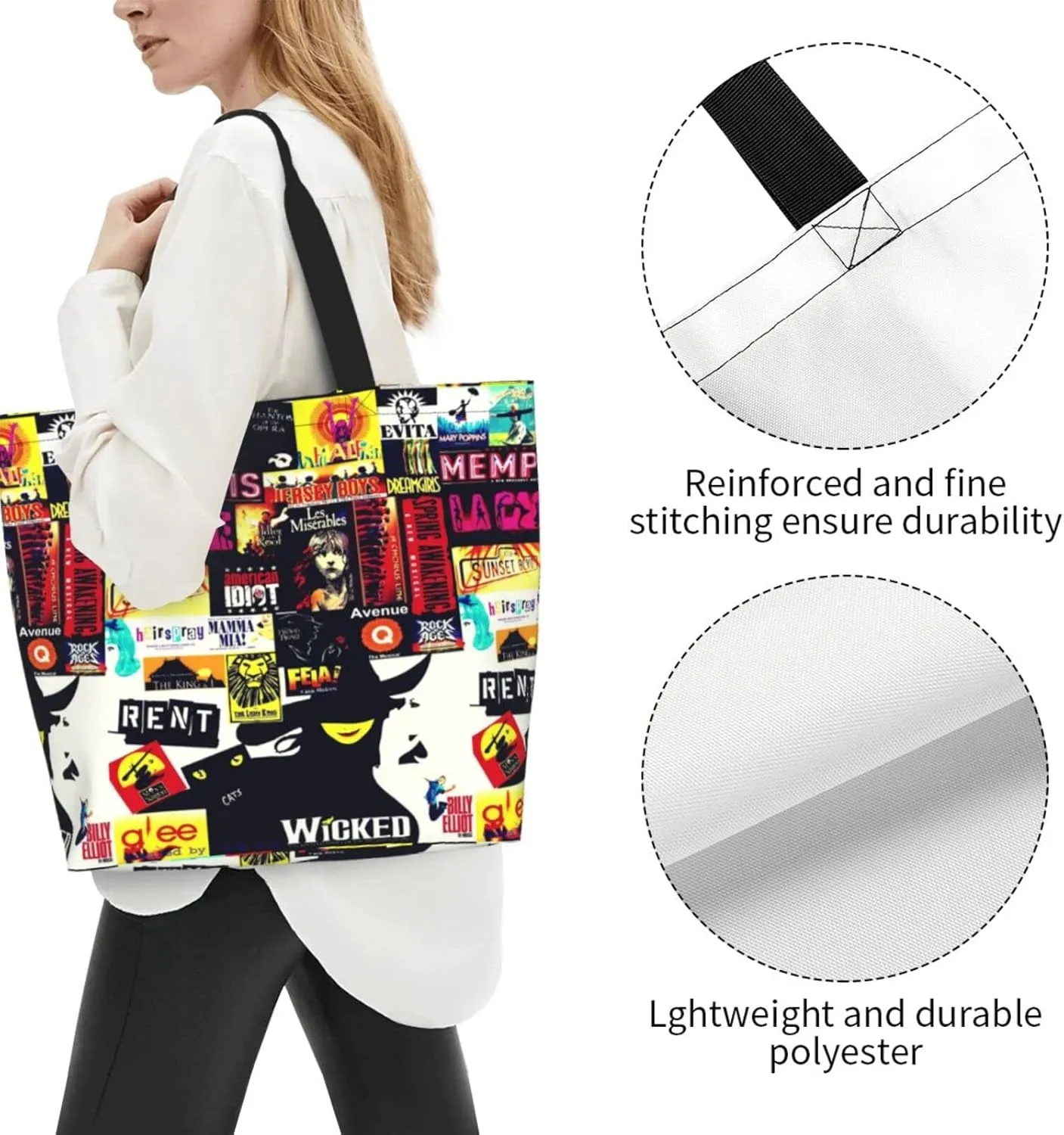 Ftuiylu broadway Tote Bag Women Kitchen Reusable Grocery Bags Shopping Bag Beach Bags Shoulder Bag