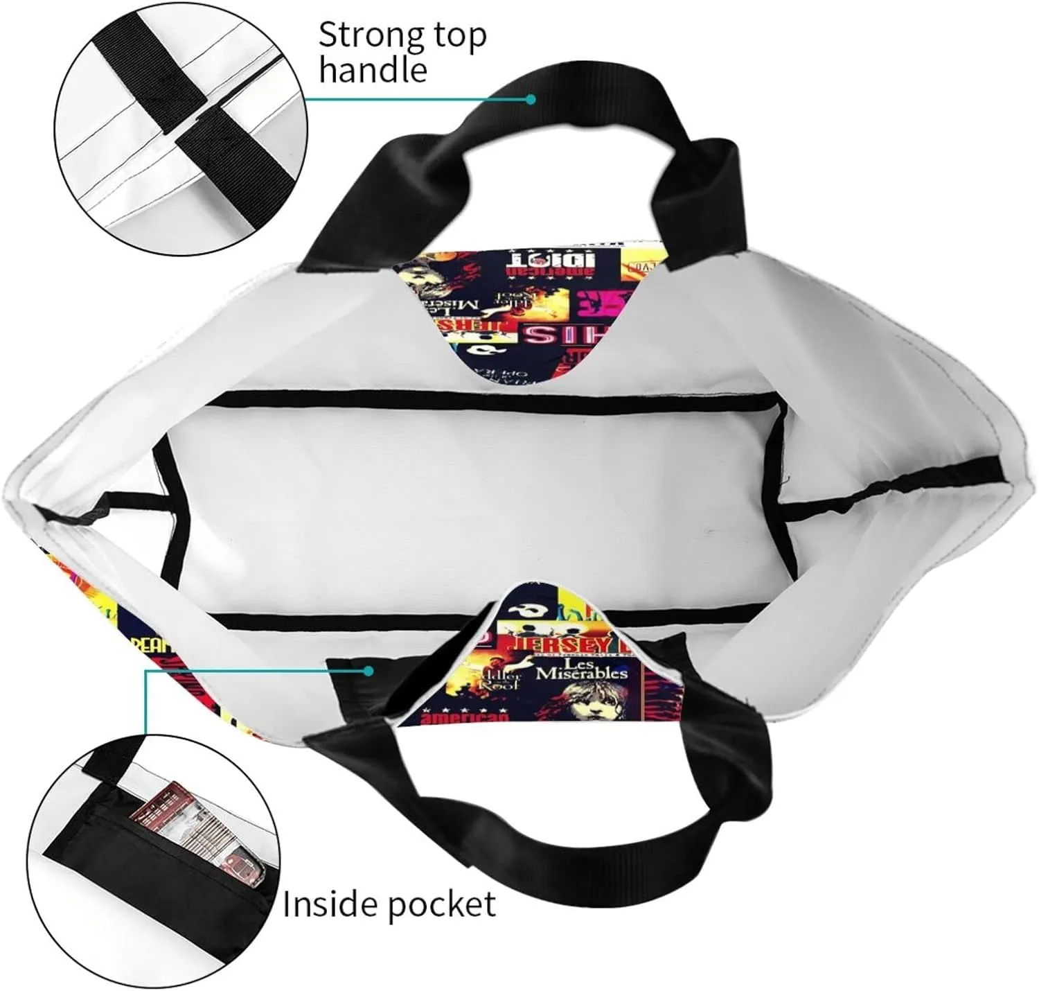 Ftuiylu broadway Tote Bag Women Kitchen Reusable Grocery Bags Shopping Bag Beach Bags Shoulder Bag