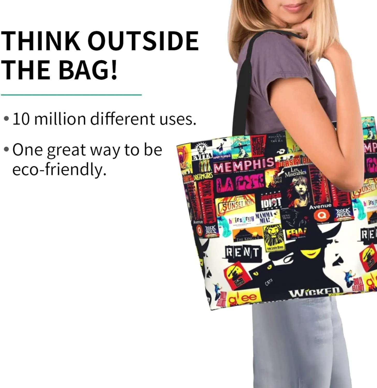 Ftuiylu broadway Tote Bag Women Kitchen Reusable Grocery Bags Shopping Bag Beach Bags Shoulder Bag