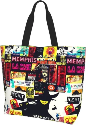Ftuiylu broadway Tote Bag Women Kitchen Reusable Grocery Bags Shopping Bag Beach Bags Shoulder Bag