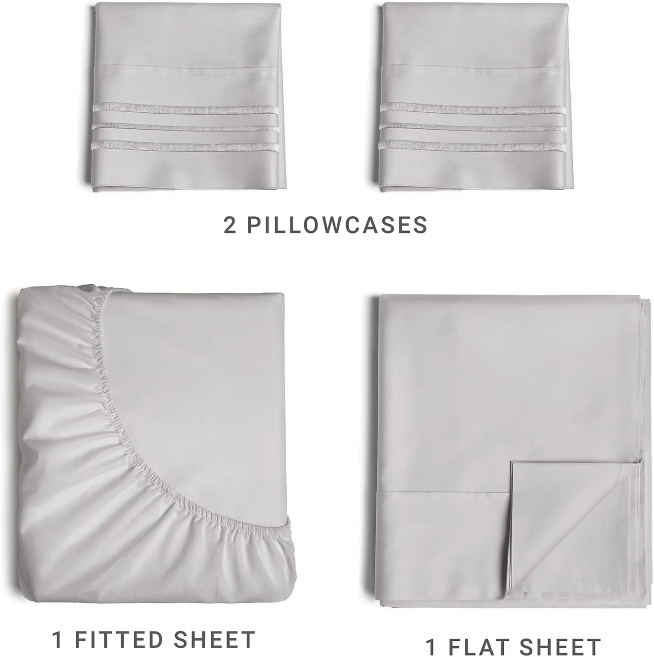 Full Size 4 Piece Sheet Set - Comfy Breathable & Cooling Bed Sheets Set - Hotel Luxury Bedding for Women, Men, Kids, Teens, Boys & Girls - Deep Pockets, Soft and Wrinkle Free - Oeko-Tex - Light Grey