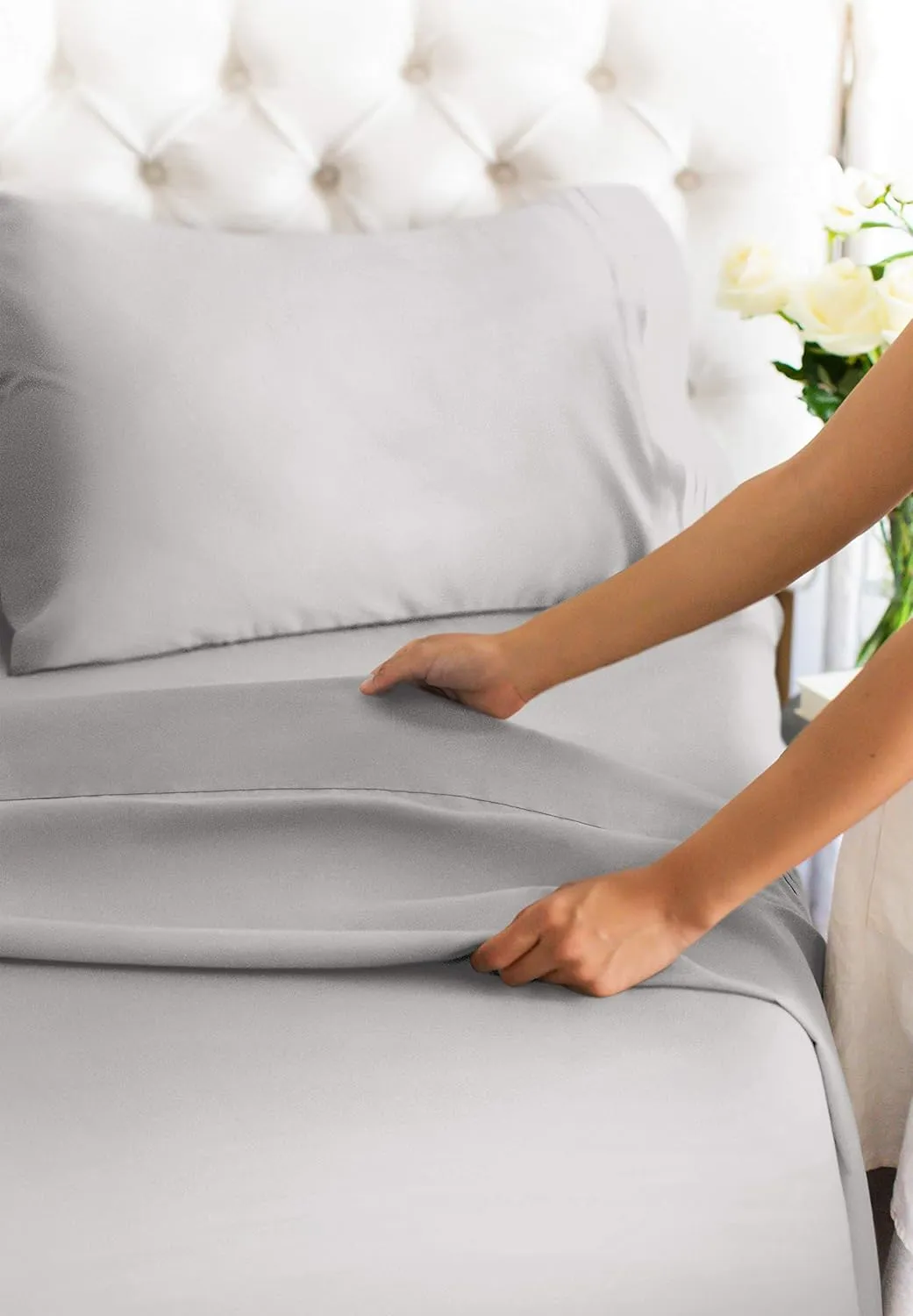 Full Size 4 Piece Sheet Set - Comfy Breathable & Cooling Bed Sheets Set - Hotel Luxury Bedding for Women, Men, Kids, Teens, Boys & Girls - Deep Pockets, Soft and Wrinkle Free - Oeko-Tex - Light Grey