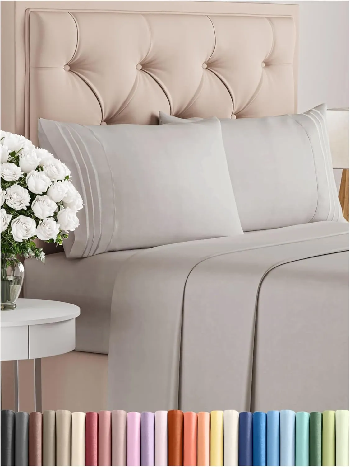 Full Size 4 Piece Sheet Set - Comfy Breathable & Cooling Bed Sheets Set - Hotel Luxury Bedding for Women, Men, Kids, Teens, Boys & Girls - Deep Pockets, Soft and Wrinkle Free - Oeko-Tex - Light Grey