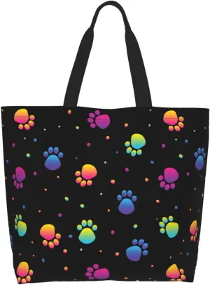 Fun Dog Paw Tote Bag For Women, Shoulder Bags Big Foldable Reusable Grocery Handbag For Travel Shopping Picnic