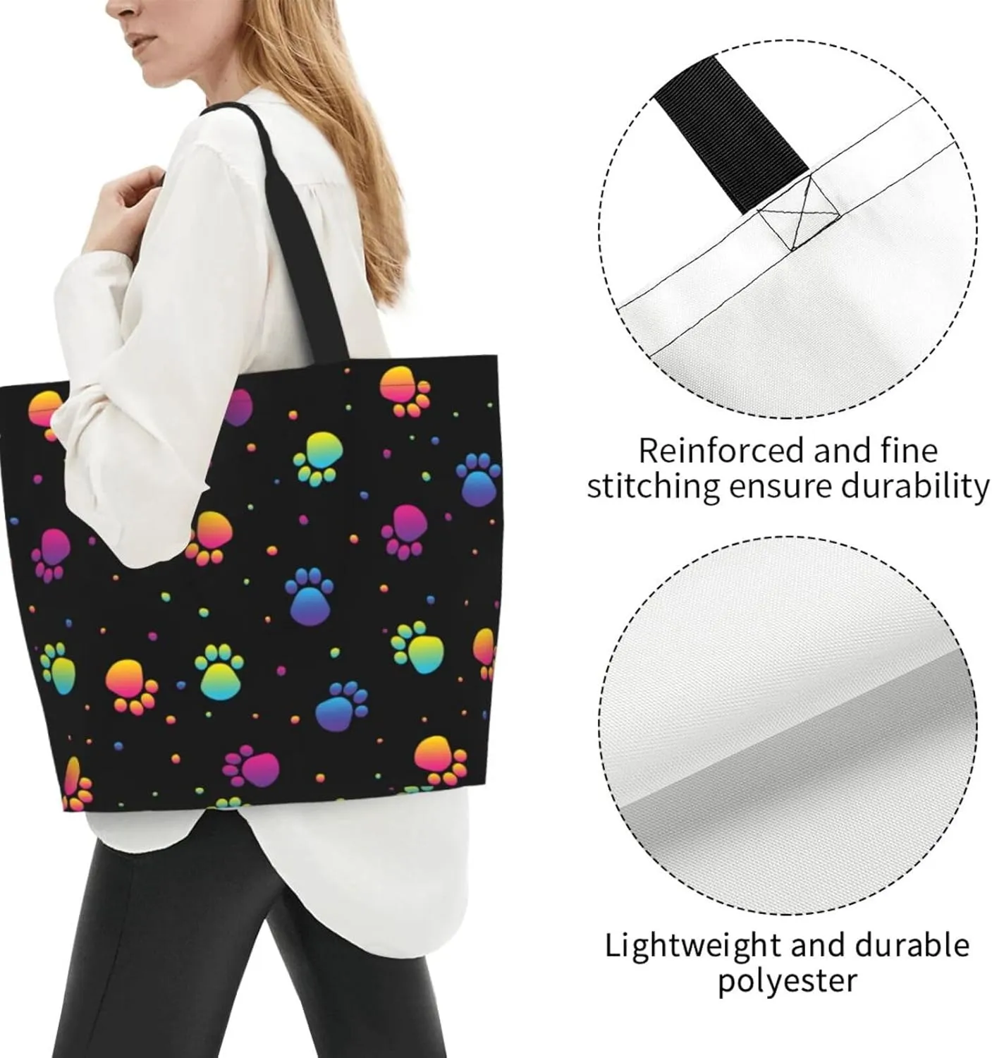 Fun Dog Paw Tote Bag For Women, Shoulder Bags Big Foldable Reusable Grocery Handbag For Travel Shopping Picnic
