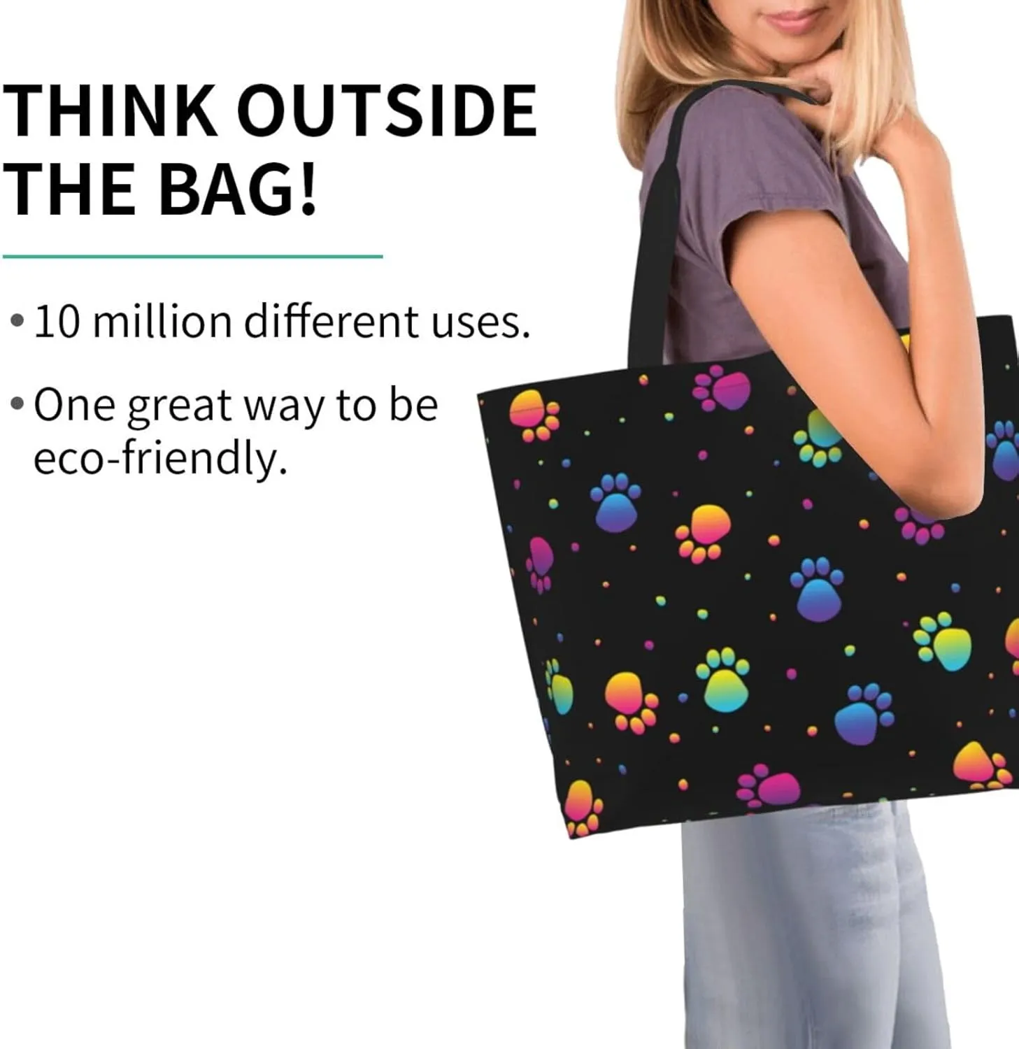 Fun Dog Paw Tote Bag For Women, Shoulder Bags Big Foldable Reusable Grocery Handbag For Travel Shopping Picnic