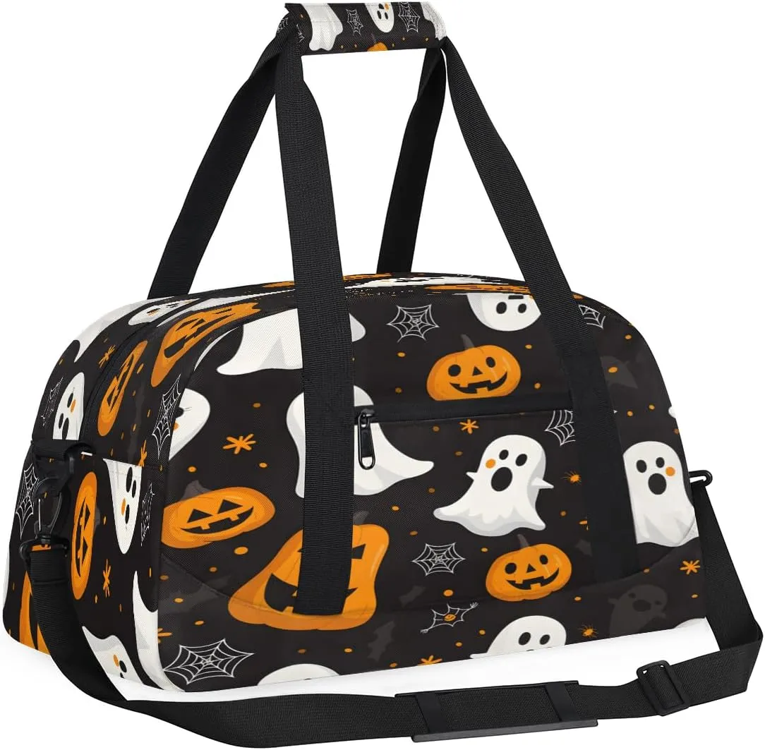 Funny Halloween Ghosts Kids Overnighter Duffel Bags for Boys, Carry-On Size Sports Gym Bag with Front Zipper Pocket for School Practice or Overnight Travel Weekender Sleepover Tote Bag