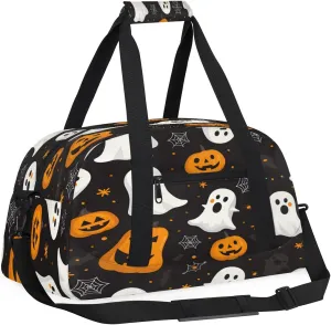 Funny Halloween Ghosts Kids Overnighter Duffel Bags for Boys, Carry-On Size Sports Gym Bag with Front Zipper Pocket for School Practice or Overnight Travel Weekender Sleepover Tote Bag