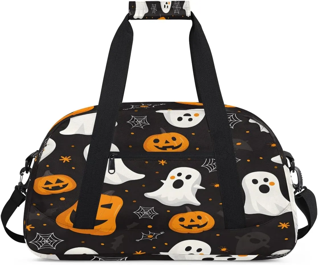 Funny Halloween Ghosts Kids Overnighter Duffel Bags for Boys, Carry-On Size Sports Gym Bag with Front Zipper Pocket for School Practice or Overnight Travel Weekender Sleepover Tote Bag