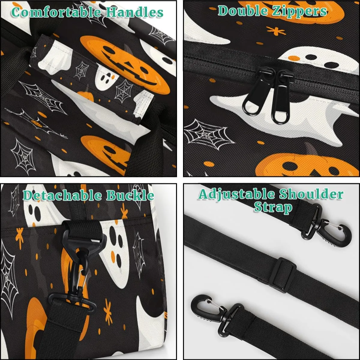 Funny Halloween Ghosts Kids Overnighter Duffel Bags for Boys, Carry-On Size Sports Gym Bag with Front Zipper Pocket for School Practice or Overnight Travel Weekender Sleepover Tote Bag