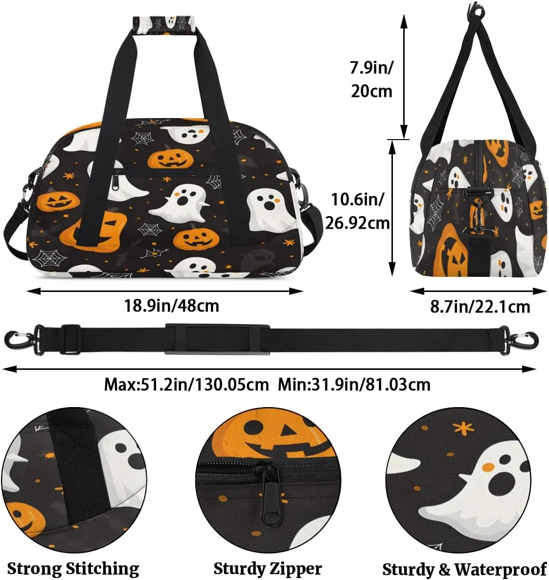 Funny Halloween Ghosts Kids Overnighter Duffel Bags for Boys, Carry-On Size Sports Gym Bag with Front Zipper Pocket for School Practice or Overnight Travel Weekender Sleepover Tote Bag