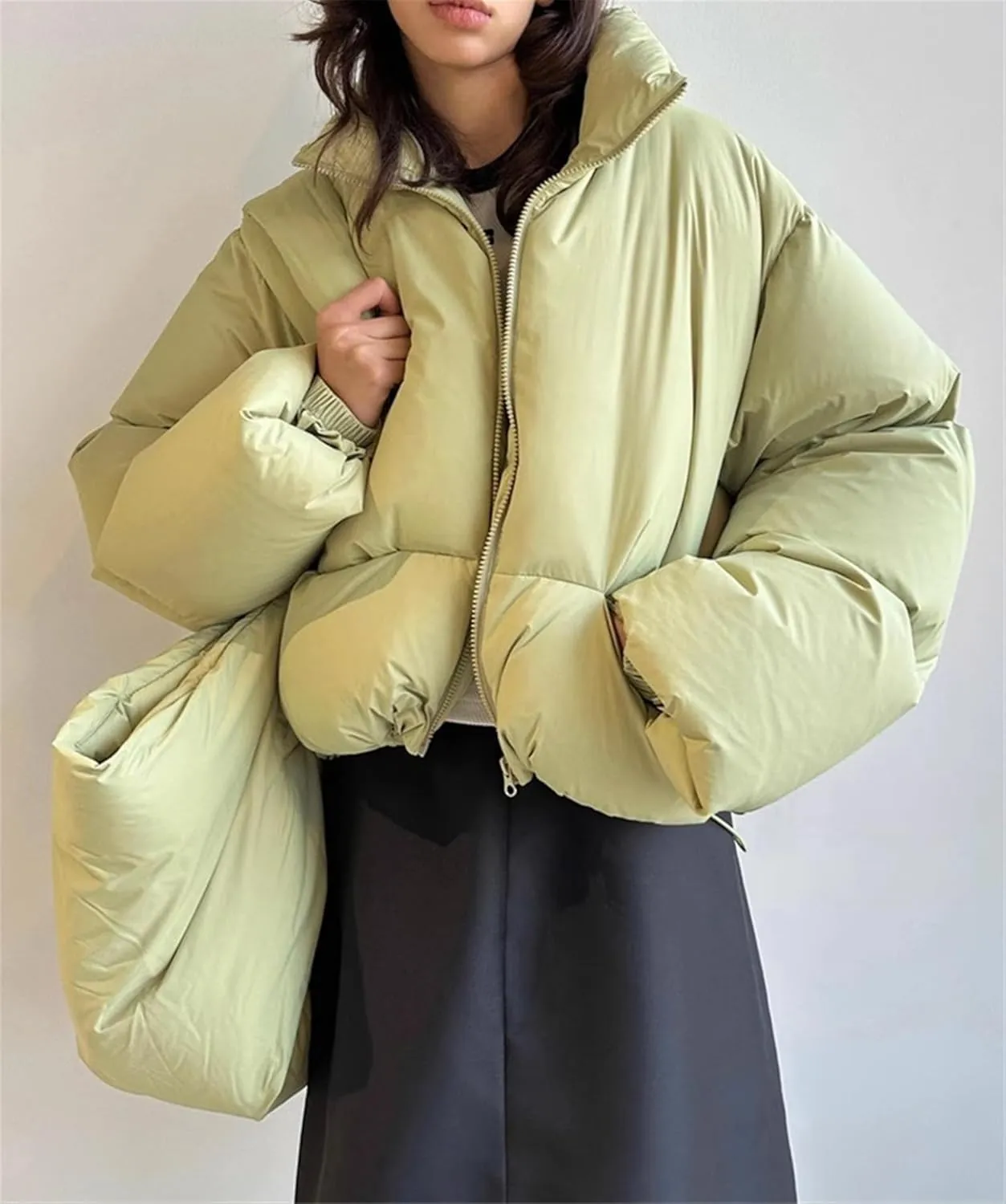 FurinFashion PUB1 Large Puffer Tote Bag For Women Quilted Down Padded Clutch Handbags Shoulder Bag Crossbody bag Pillow Shopping Bag With Exchangeable Strap (Green)