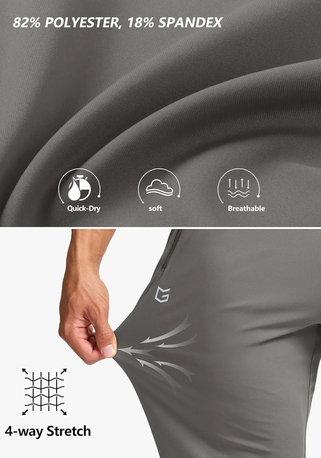 G Gradual Men's Joggers Pants with Zipper Pockets Stretch Sweatpants Athletic Track Pants for Men Workout Running Gym