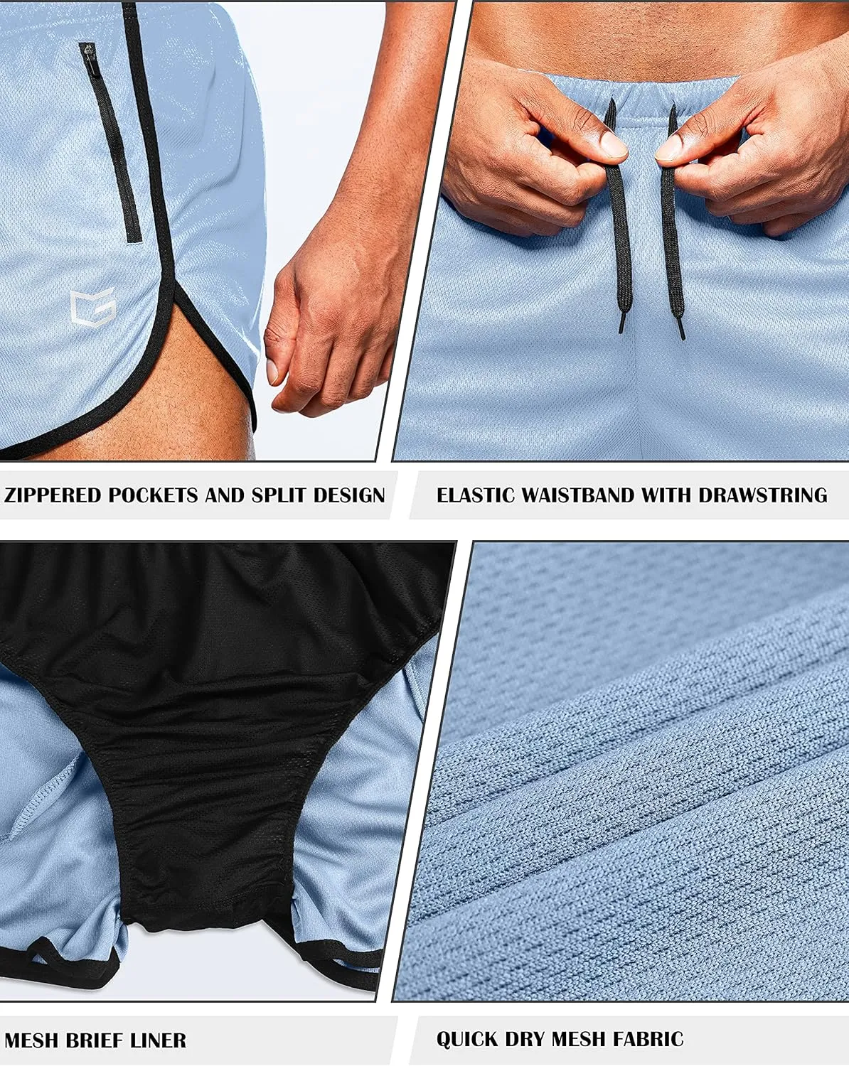 G Gradual Men's Running Shorts 3 Inch Quick Dry Gym Athletic Jogging Shorts with Zipper Pockets