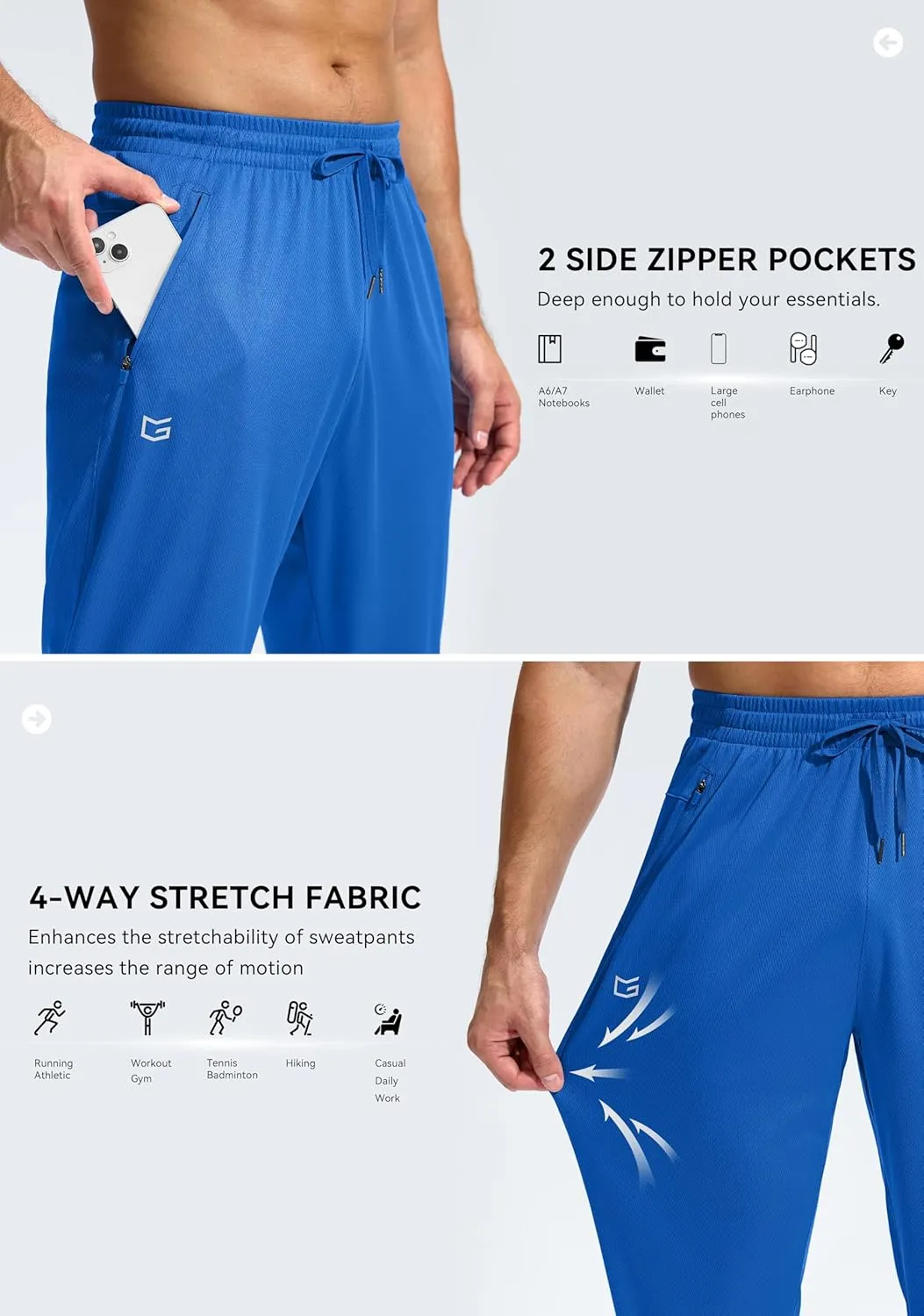 G Gradual Men's Sweatpants with Zipper Pockets Lightweight Mesh Athletic Pants for Men Open Bottom Workout Gym Running