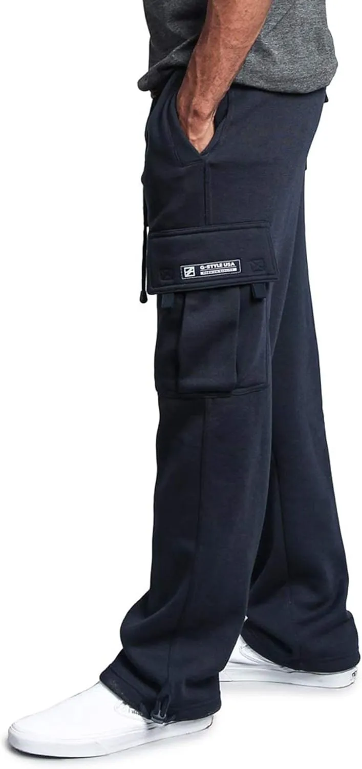 G-Style USA Men's Solid Fleece Heavyweight Cargo Pants