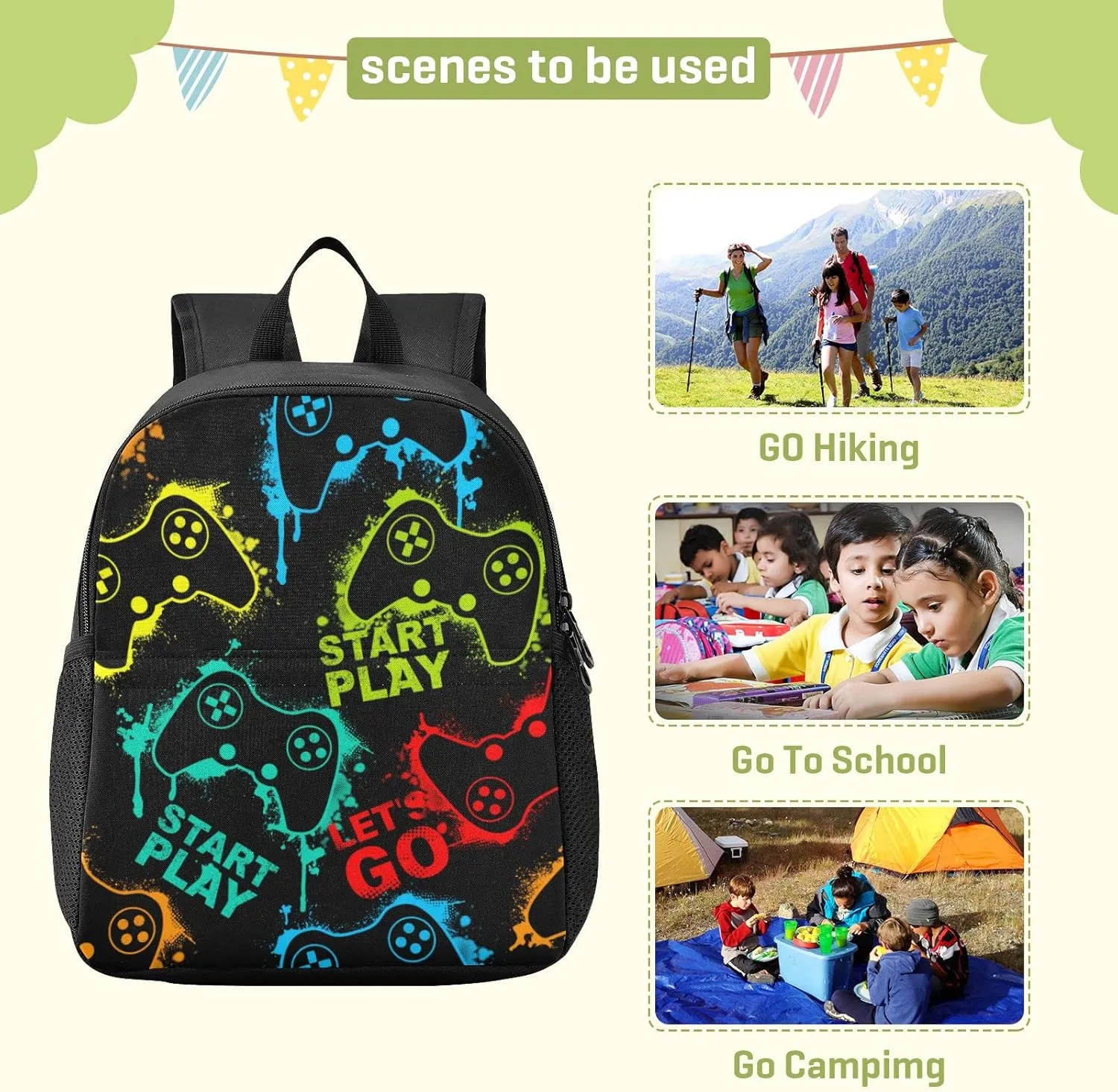 Gaming Gamepad Pattern Toddler Backpack Waterproof Mini Backpack Boys/Girls Cute Small Backpack Kindergarten Pre School Bags 13 Inch