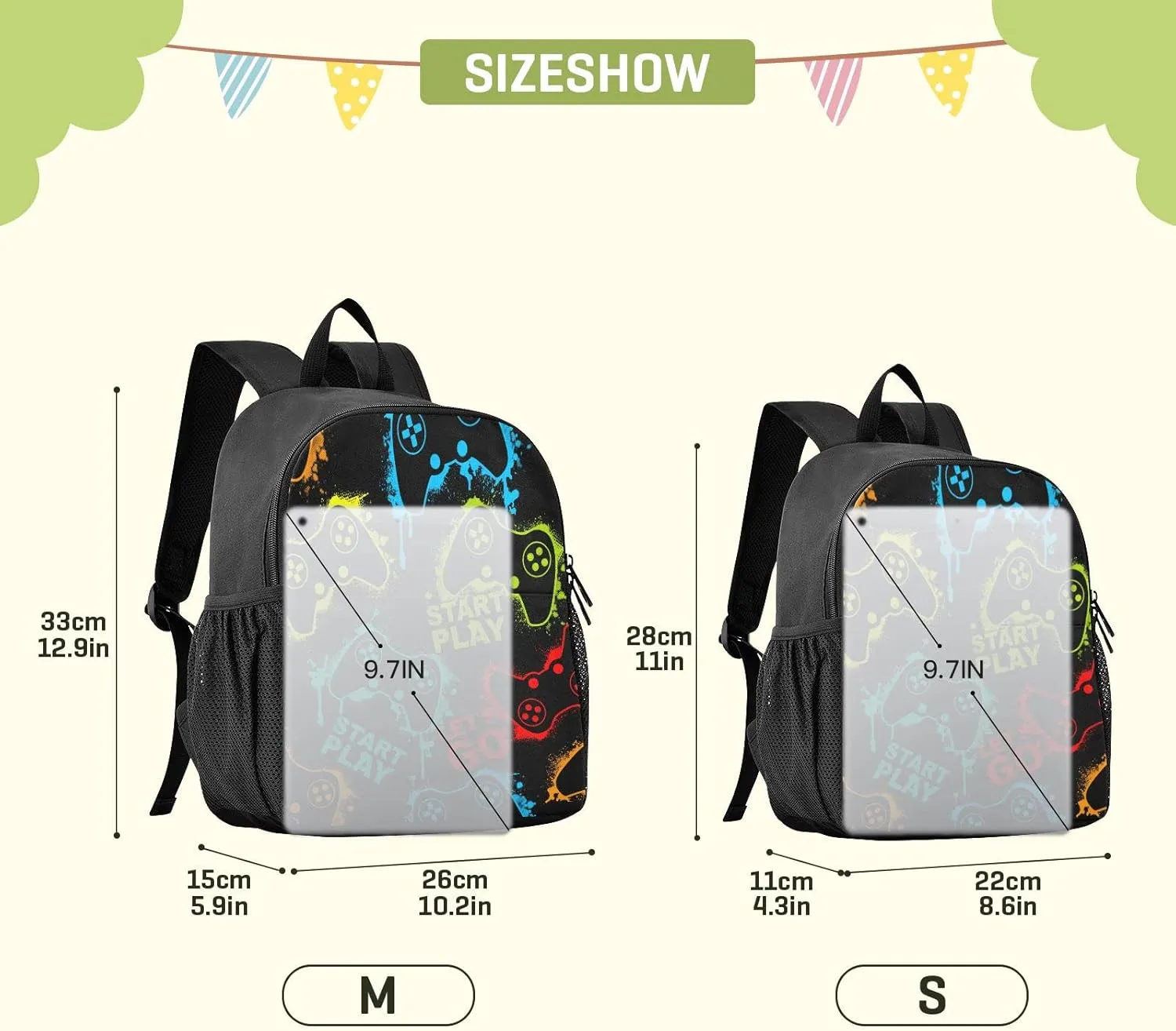 Gaming Gamepad Pattern Toddler Backpack Waterproof Mini Backpack Boys/Girls Cute Small Backpack Kindergarten Pre School Bags 13 Inch