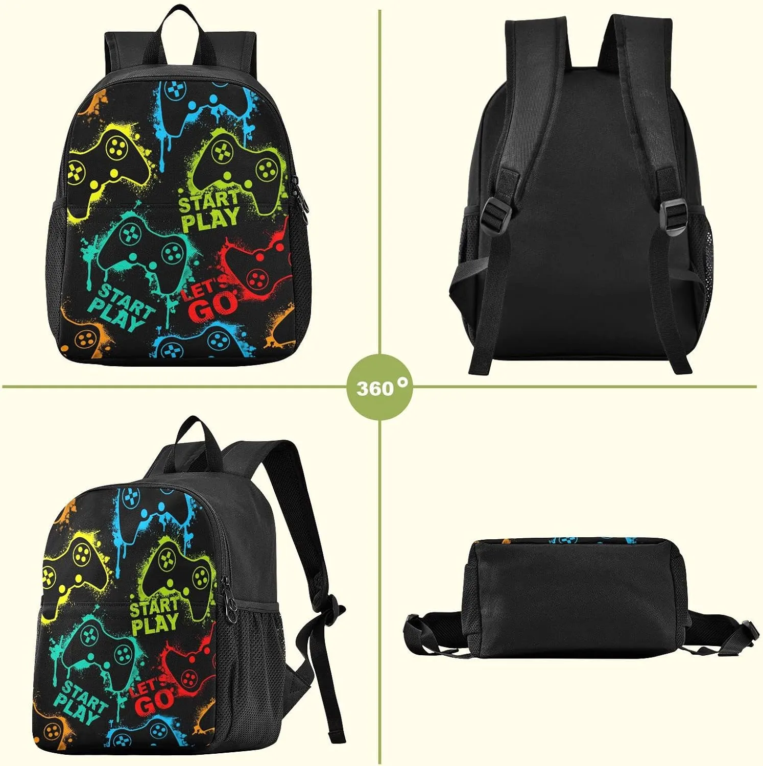 Gaming Gamepad Pattern Toddler Backpack Waterproof Mini Backpack Boys/Girls Cute Small Backpack Kindergarten Pre School Bags 13 Inch