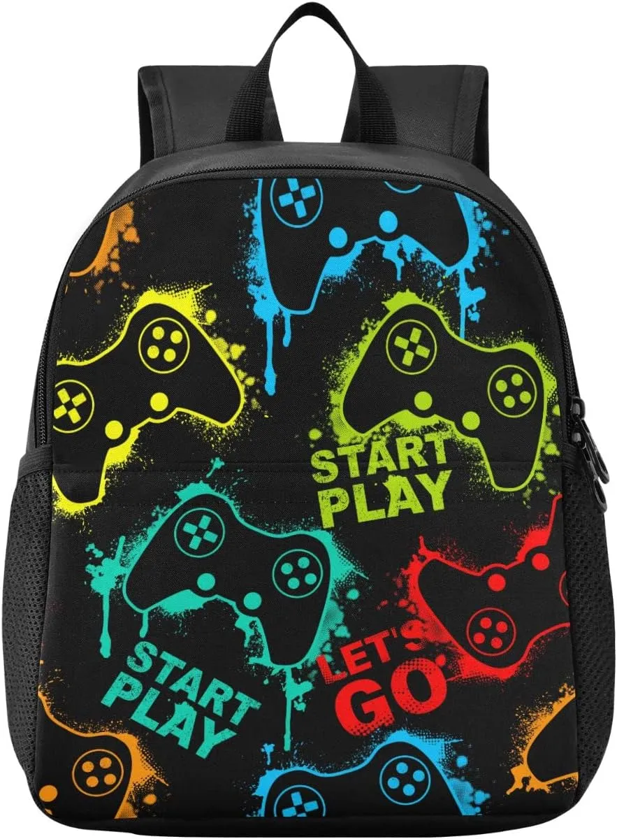 Gaming Gamepad Pattern Toddler Backpack Waterproof Mini Backpack Boys/Girls Cute Small Backpack Kindergarten Pre School Bags 13 Inch