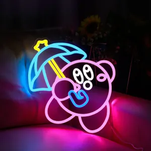 Gaming Neon Sign USB Powered for Game Room Decor, Japanese Anime Neon Sign Dimmable LED Neon Light Sign for Kids Room Man Cave Wall Art Birthday Gift Kirbee 16.1 * 12.8 Inches