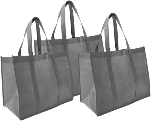Garneck 3-piece Tote Bag Set Reusable Shopping Bags Handles Large Grocery Non-woven Fabric Compact and Portable