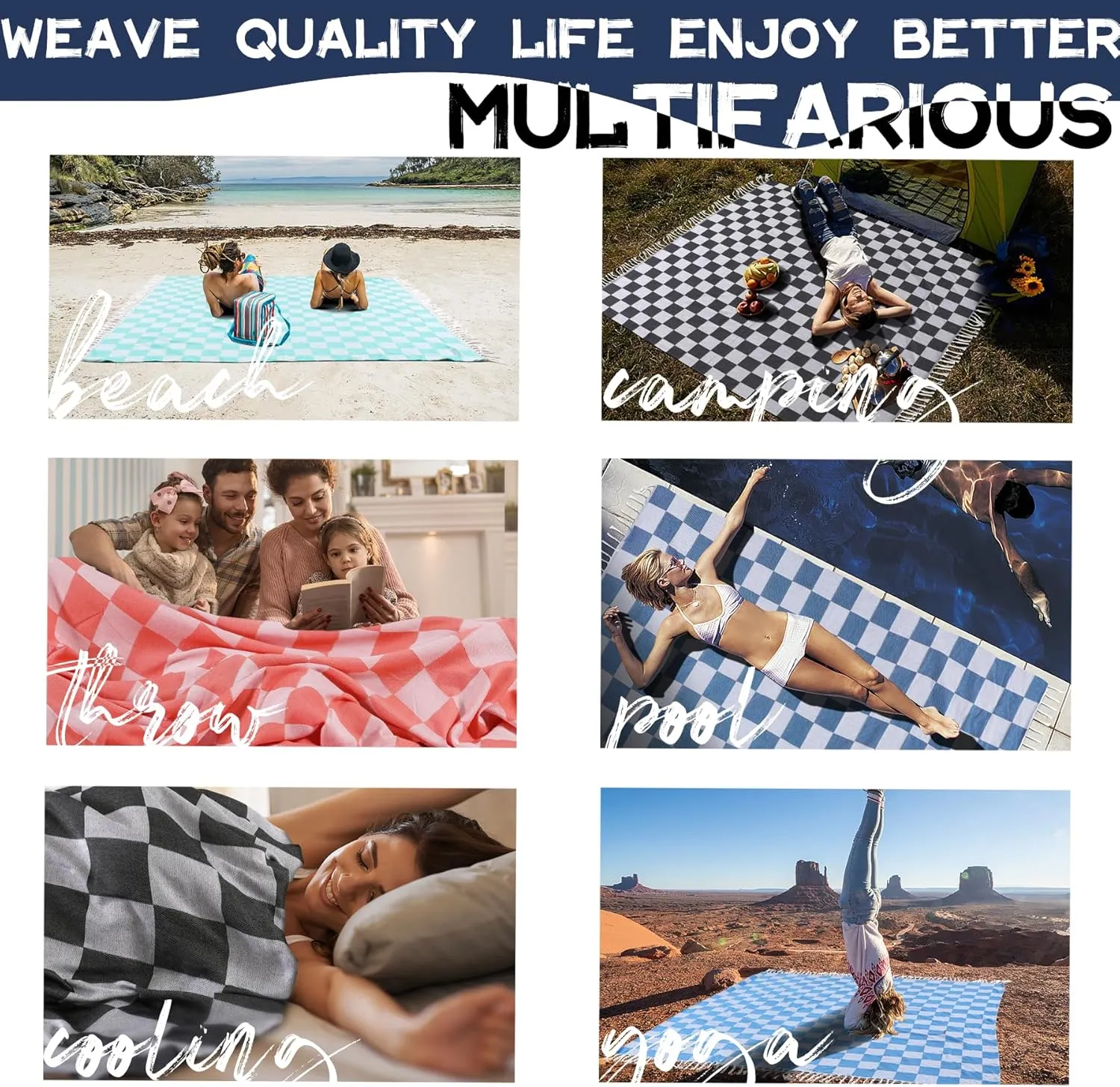 Genovega Turkish Beach Towel Blanket Picnic Outdoor Mat Oversized Sandproof Fast Dry Thin Extra Large XL Big Huge Compact Cotton Cute Summer Vacation Gifts Travel Essential Cruise Ship Item Navy Blue