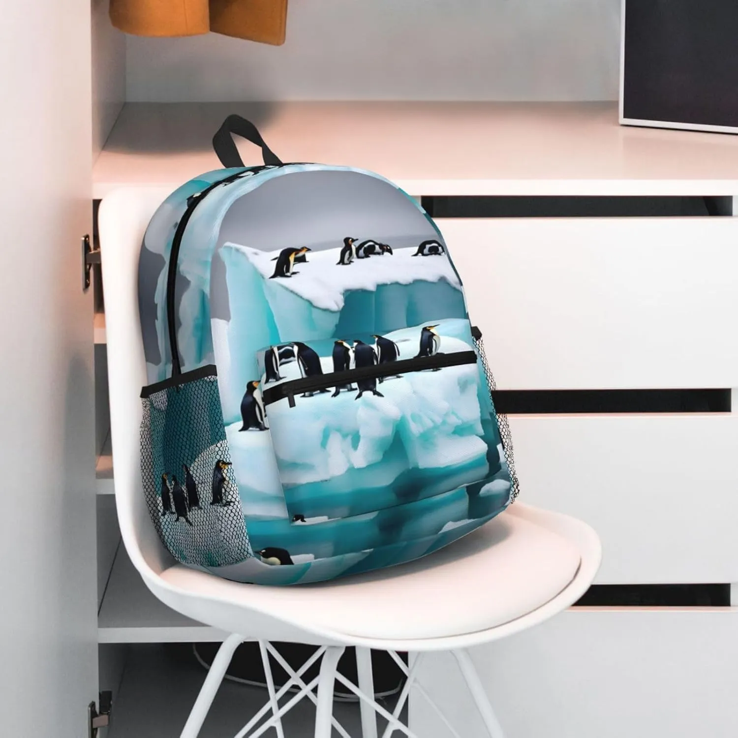 GeRRiT Penguins On The Iceberg Print Casual Backpack For Women, Travel Daypack,Waterproof Gym Backpack For Men Book Bags, SB-122